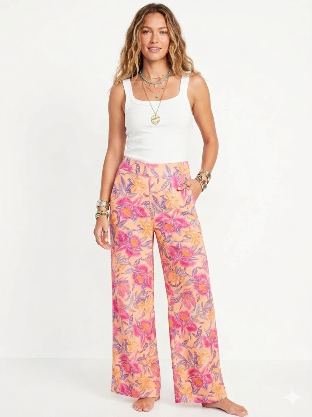 Old Navy High Waisted Wide Leg Floral Playa Pants